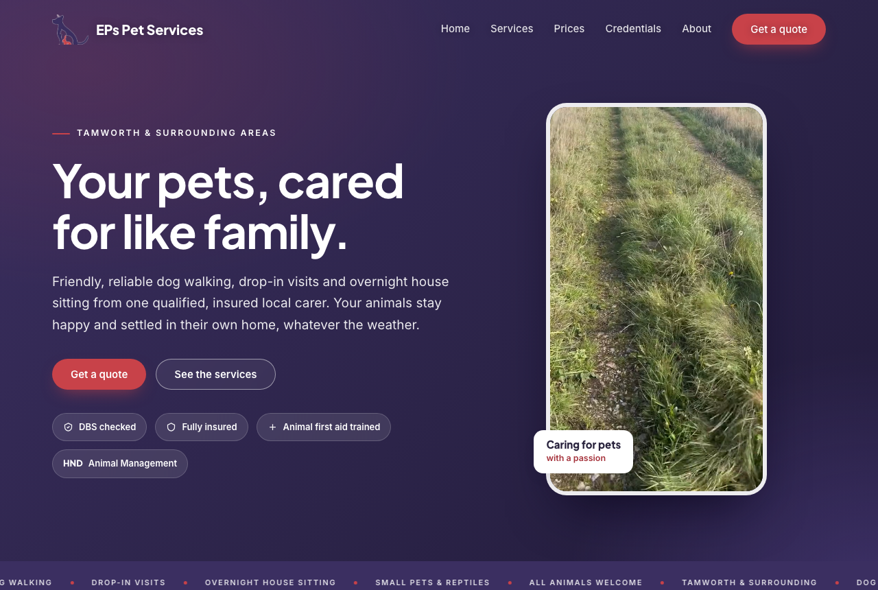 EPs Pet Services website built by Grid Local Studio